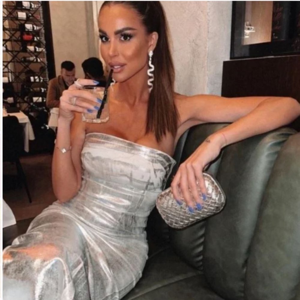 NWT Zara Silver Strapless Midi Dress - Picture 11 of 14